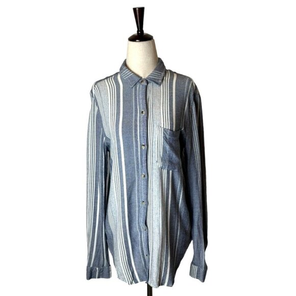Anthropologie Maeve Shirt Women Small Blue Chatham Striped Button Down Blouse - Picture 3 of 10